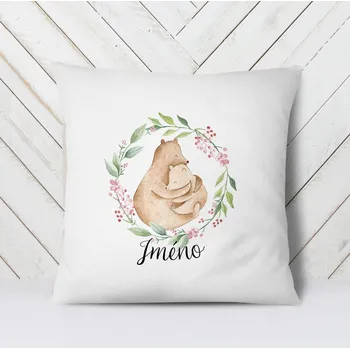 Dekorativní polštářek Domovi Bílý polštář s vlastním jménem Medvědi 40x40