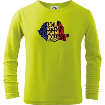 Mapy - názvy měst - Rumunsko - Triko dětské Long Sleeve - 134 cm/8 let ( Limetková )