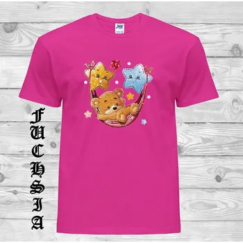 Dívčí tričko detske-levne-bavlnene-tricko-potisk-medvidek-hvězdy Barva: Fuchsia - fuchsiová, velikost: 152