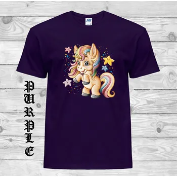 Dívčí tričko detske-levne-bavlnene-tricko-potisk-maly-jednorozec Barva: Purple - purpurová, velikost: 152