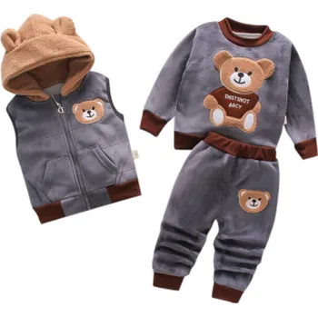 3 dílná zimní dětská souprava s medvídkem Věk: 9M, Barva: Šedá