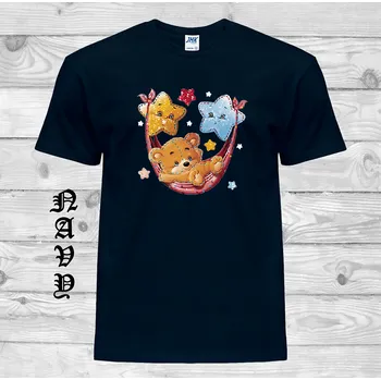 detske-levne-bavlnene-tricko-potisk-medvidek-hvězdy Barva: Navy - tmavě modrá, velikost: 164