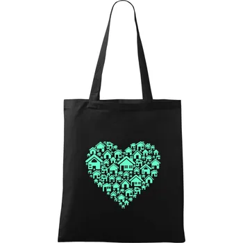Srdce z domů - Taška bavlněná - 42 x 38 cm ( Černá )
