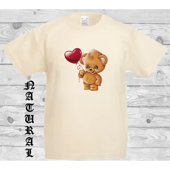 Dívčí tričko detske-levne-bavlnene-tricko-potisk-medvidek-balonek Barva: Natural - přírodní, velikost: 152