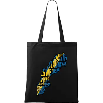 Nákupní taška Mapy - názvy měst - Švédsko - Taška bavlněná - 42 x 38 cm ( Černá )