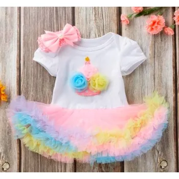 Kojenecké šaty Dívčí kojenecké body s tylovou sukní + čelenka (2 varianty) Barva: Duhová, Velikost: 66/3-6M