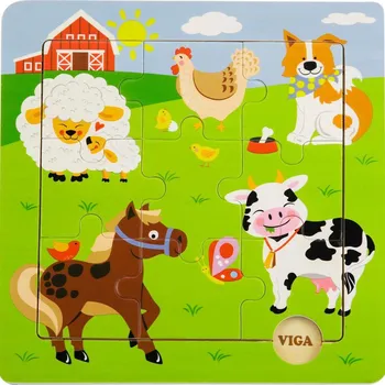 Puzzle VIGA Dřevěné puzzle domácí zvířátka 9 dílků