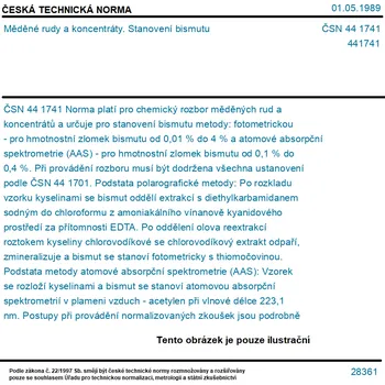 ČSN 44 1741 - Měděné rudy a koncentráty. Stanovení bismutu - Tisk