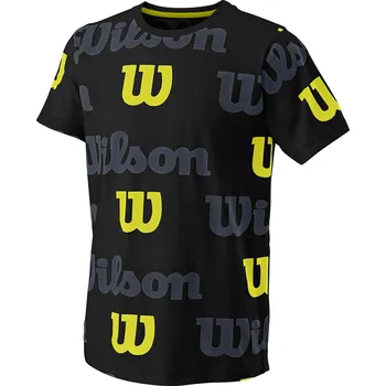 Tenisové tričko Wilson All Over Logo Tech Tee Black oblečení dětské Wilson: 9-10:MD
