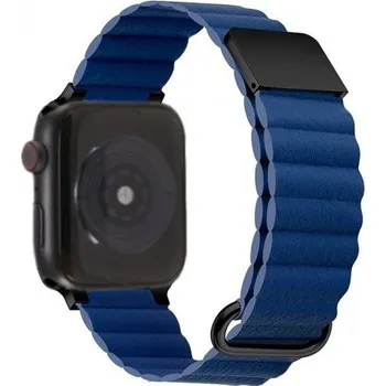 Řemínek na hodinky Kožený magnetický řemínek s kovovými detaily pro Apple Watch 42mm / 41mm / 40mm / 38mm - tmavě modrý