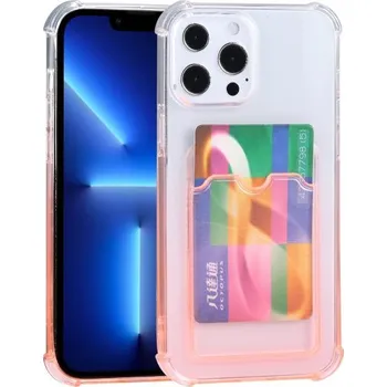 Dvoubarevný transparentní kryt s kapsou na kartu pro iPhone 13 Pro - oranžový
