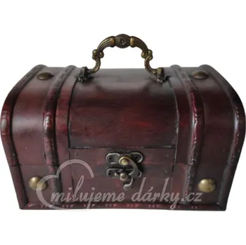 Dárková krabička Tmavě hnědá střední dřevěná dárková truhla s kováním a zámkem na petličku