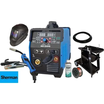 Svářečka Sherman MIG 200 HD + Kabely + Hořák + Drát + Sprej + Kukla + Vozík