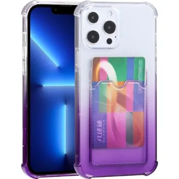 Dvoubarevný transparentní kryt s kapsou na kartu pro iPhone 13 Pro - fialový