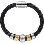 Doria Náramek kůže proplétaný a zlaté oceli B198