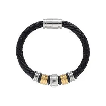 Náramek Doria Náramek kůže proplétaný a zlaté oceli B198