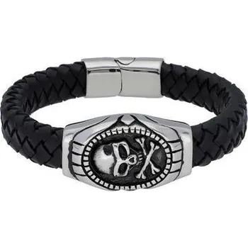 Náramek Doria Náramek s lebkou černý z kůže a oceli B332