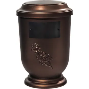 Smuteční dekorace Pohřební Plastová urna na popel, oválné prohlé víčko, staroměď, štítek č. 51, 100 x 50, hnědá růže
