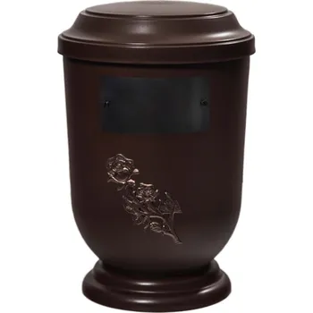 Smuteční dekorace Pohřební Plastová urna na popel, oválné prohlé víčko, hnědá, štítek č. 51, 100 x 50, hnědá růže