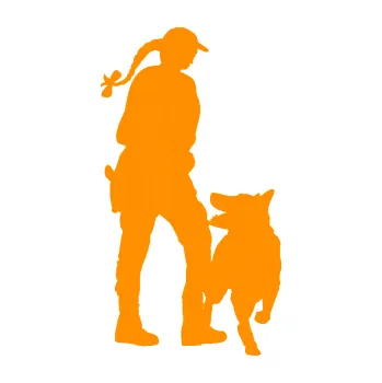 Samolepící dekorace SAMOLEPKA Psovod 002 pravá (06 - oranžová) NA AUTO, NÁLEPKA, FÓLIE, POLEP, TUNING, VLASTNÍ TEXT, TISK, AUTOSAMOLEPKY.cz, POLEPY, OBRÁZEK, LOGO, SAMOLEPKY