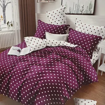Povlečení Numberoplus Francouzské bavlněné povlečení oboustranná, fialovobílá s puntíky