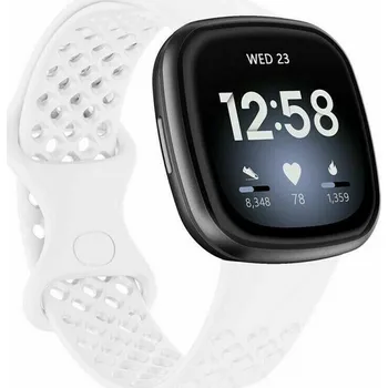 Příslušenství k chytrým hodinkám eses Silikonový řemínek dírkovaný pro Fitbit Versa 3 a 4, Sense 1 a 2 - Velikost S, bílý