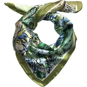 Šála Doria Šátek saténový (60x60cm) zelený s potiskem T043