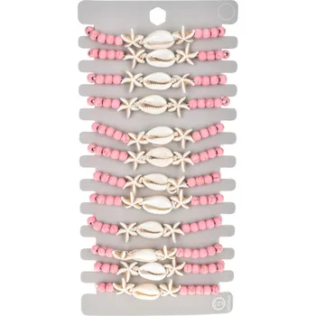 Náramek Náramek přátelství růžový - Škeble a hvězdice - 12 ks sada (Výhodná SADA 12 ks )