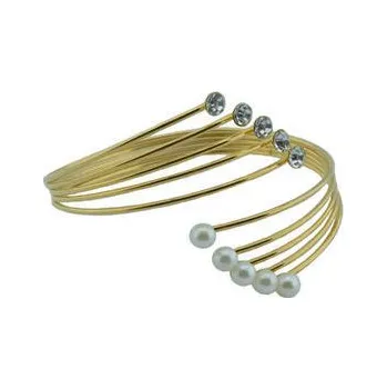 Náramek Doria Náramek z oceli zlatý s perličkami a krystaly A071