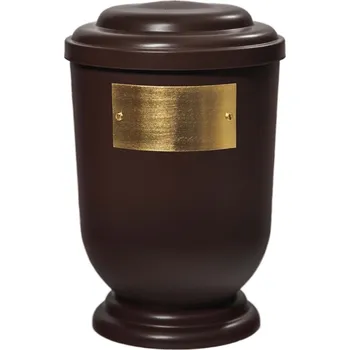 Smuteční dekorace Pohřební Plastová urna na popel, oválné oblé víčko, hnědá, štítek č. 50, 100 x 50, bez výzdoby