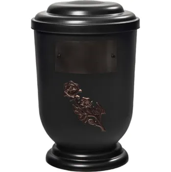 Smuteční dekorace Pohřební Plastová urna na popel, oválné oblé víčko, černá, štítek č. 51, 100 x 50, hnědá růže