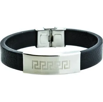 Náramek Doria Náramek černý z kůže a chirurgické oceli A145
