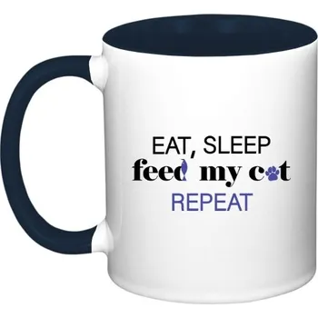 Hrnek malý barevný s potiskem Eat, sleep, feed my cat, repeat
