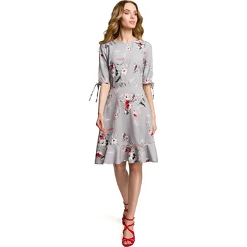 Dámské šaty Květinové šaty s vázáním na rukávech, evropská kvalita M381 - M Barva: Šedá, Velikost: M