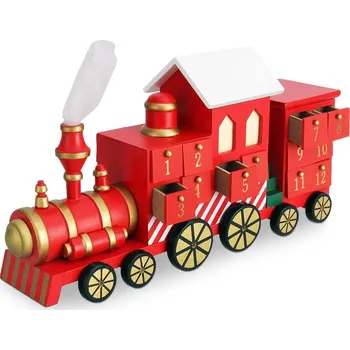 Vánoční dekorace Goleto Dřevěný adventní kalendář Vánoční vláček 42 x 23 x 11 cm