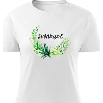 Dámské tričko Dámské tričko Svědkyně - květiny zelené Barva: Bílá, Velikost: XL
