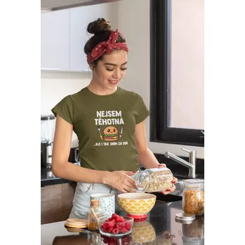 Dámské oblečení Dámské tričko Nejsem těhotná Barva: Khaki, Velikost: 2XL