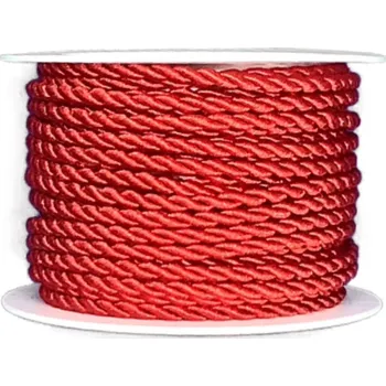 Stuha Provázek kroucený TwistCord Ruby Red červený 3mm x 4m ( 6,- Kč/m) (Provázek kroucený, atlasový, červený, lesklý )
