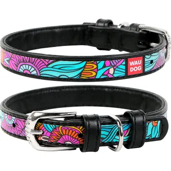Obojek pro psa WAU DOG Kožený obojek se vzorem SUMMER černý Obvod krku: 21-29 cm, šířka: 12 mm