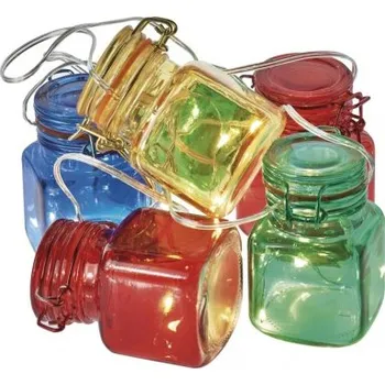 Vánoční dekorace LED girlanda - 6x skleničky barevné, 3xAA, časovač