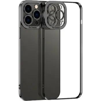 Pouzdro na mobilní telefon Transparentní kryt s pokovenou hranou pro iPhone 13 - černý