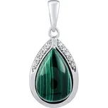 Stříbrný přívěsek s přírodním malachitem a zirkony JST13326MA