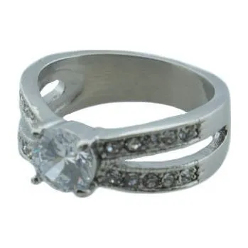 Prsten Doria Prsten z oceli stříbrný s kamínky M004 Velikosť: 51 / 52