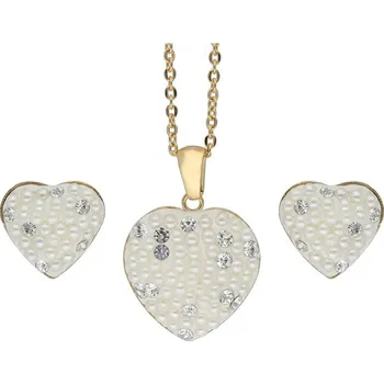 Souprava šperků Doria Set z oceli zlatý s perličkami SRDÍČKA K068