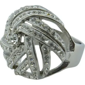 Prsten Doria Prsten z oceli stříbrný s kamínky M047 Velikosť: 57