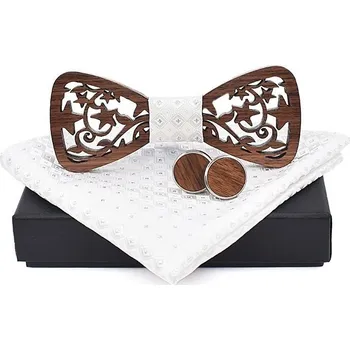 SET Dřevěný vyřezávaný motýlek Stars Bílý Bílá