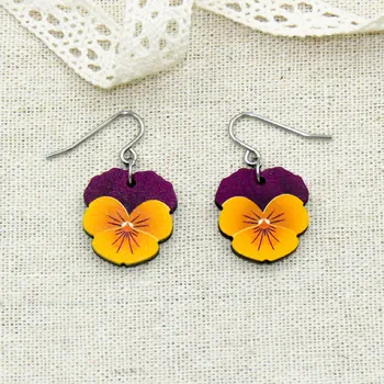 Náušnice art-wood.cz Visací náušnice - Macešky fialovo-oranžové