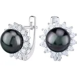 Stříbrné náušnice s přírodní černou perlou v barvě Tahiti LPS0156BE