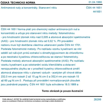 ČSN 44 1651 - Antimonové rudy a koncentráty. Stanovení niklu - Tisk