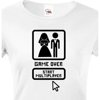 Dámské tričko Dámské tričko na rozlučku Game over, start multiplayer, Barva Bílá, Velikost XS, Canvas Dámské tričko s krátkým rukávem Bezvatriko.cz 0412